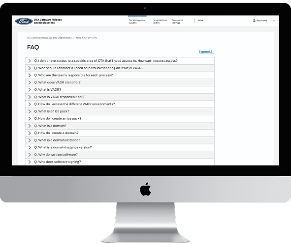 Ford FAQ form on Computer